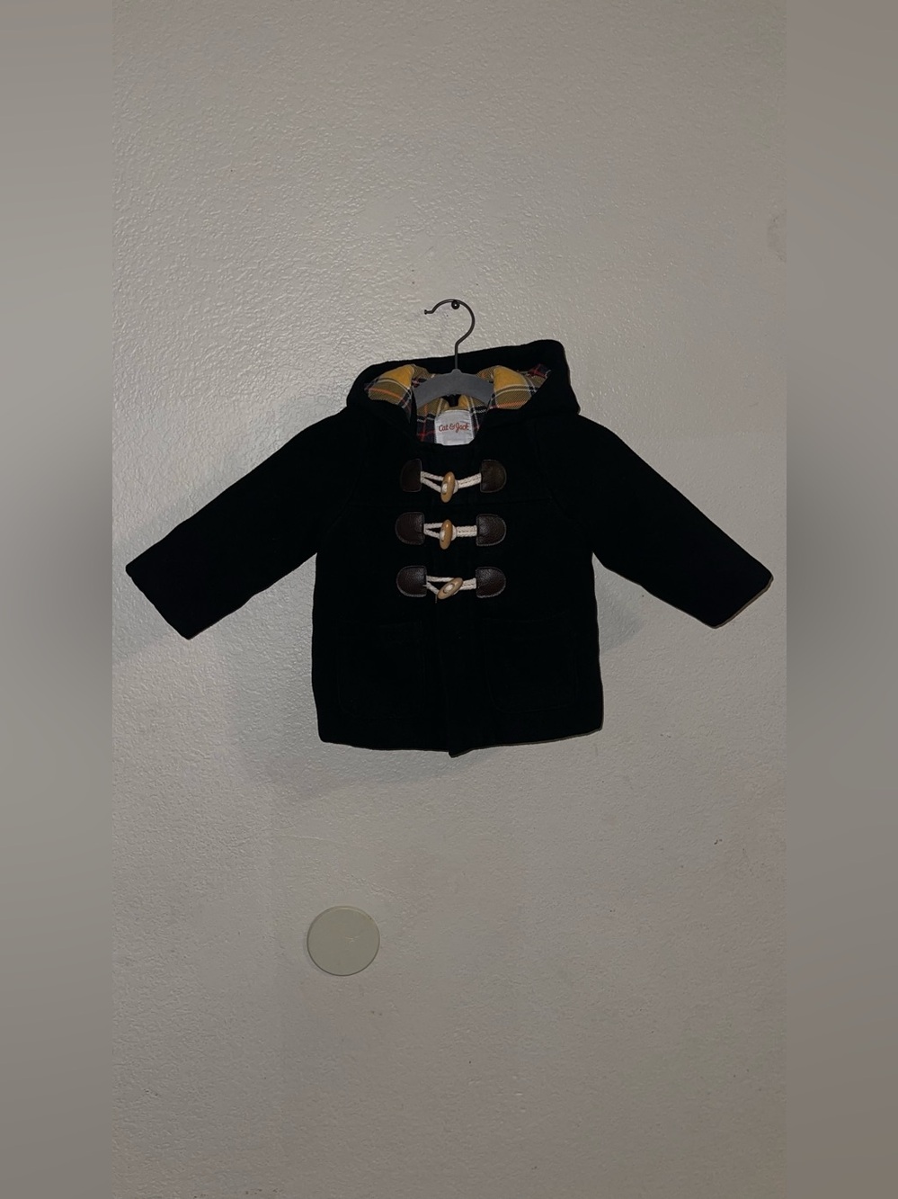 Cat & Jack Black Hooded Pea Coat with Zip and Toggle Closures